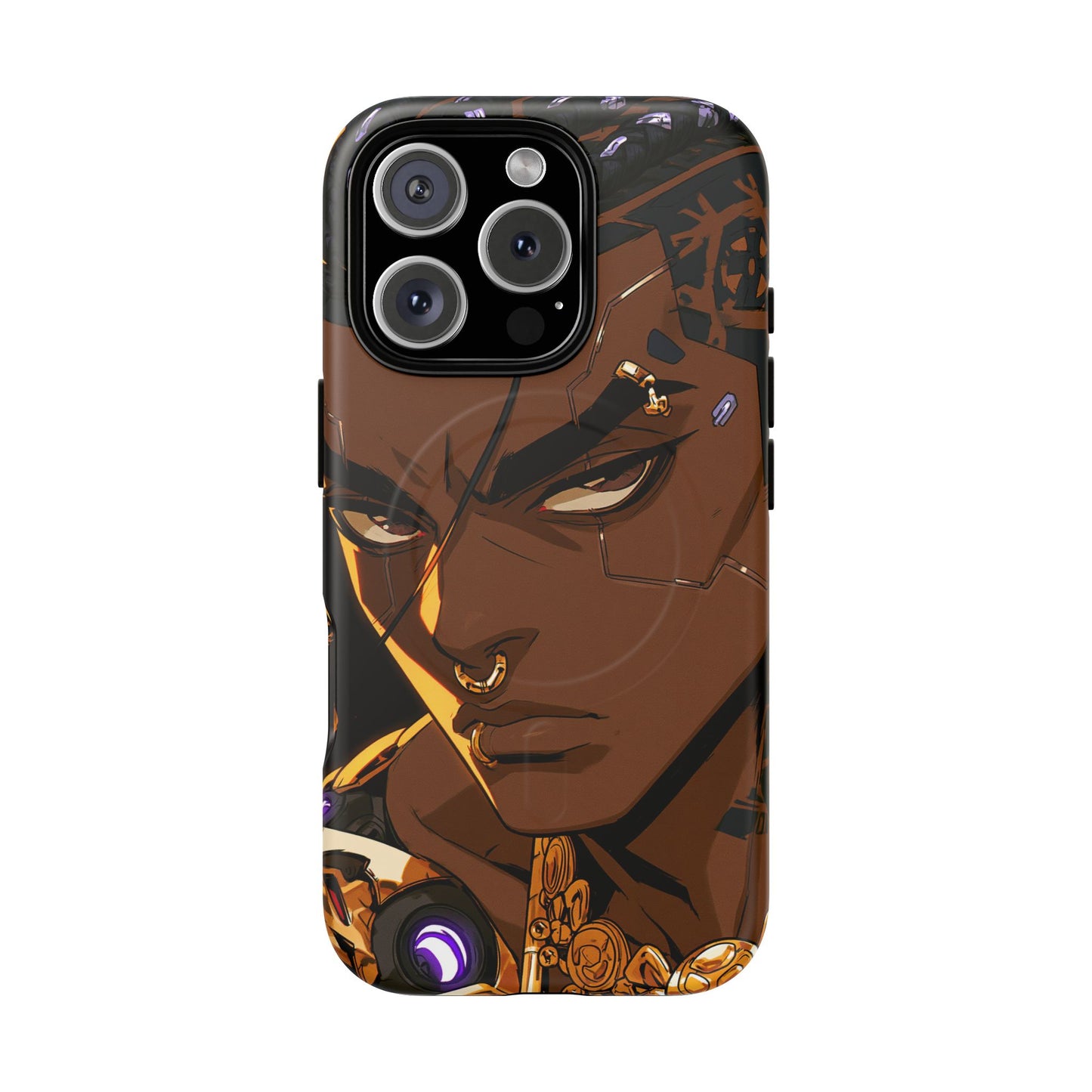 Afrofuturist Phone Case Black Owned Cyberpunk Man Art Phone Case Streetwear Gold Tribal Gift
