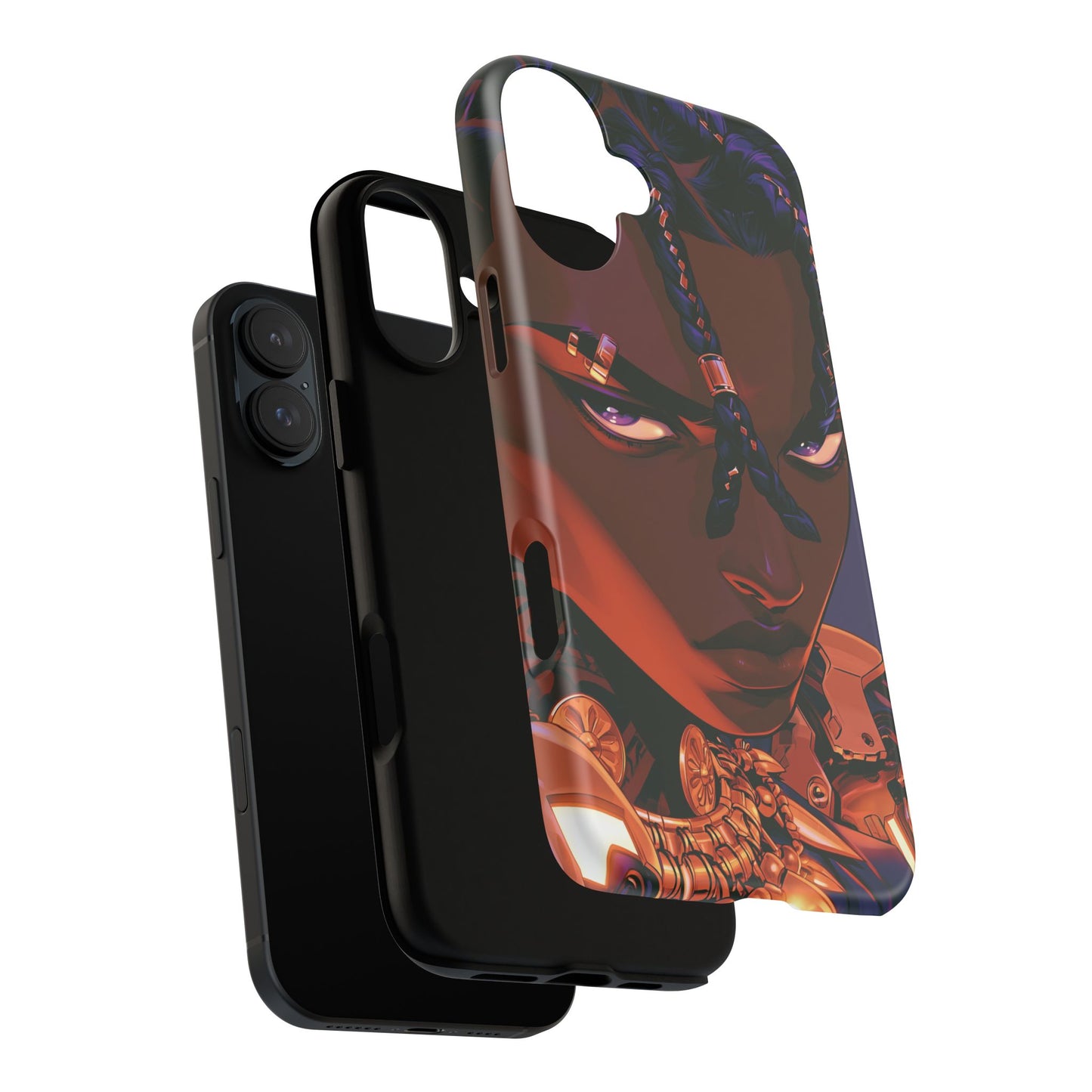 Afrofuturist Phone Case Black Owned iPhone 16 Case Cyberpunk Warrior Art Cultural Gift Tough Case
