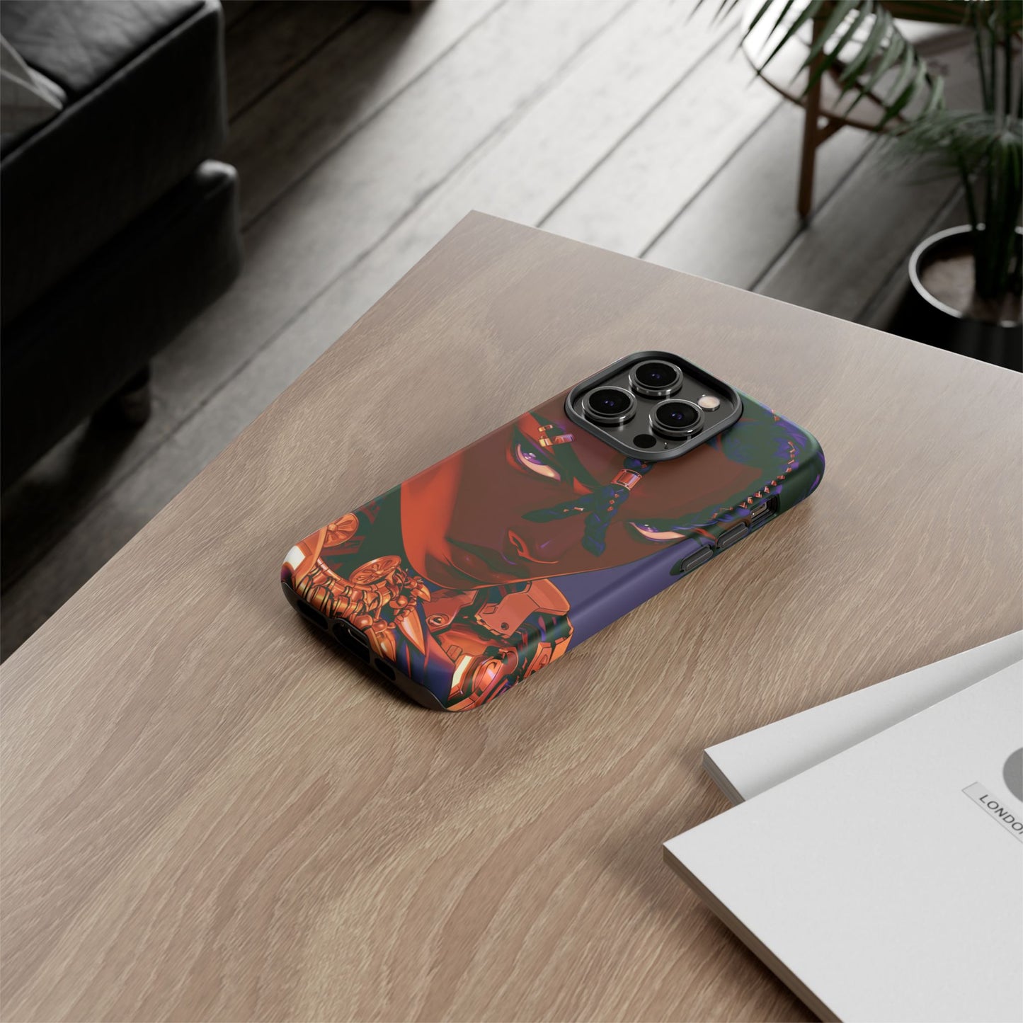 Afrofuturist Phone Case Black Owned iPhone 16 Case Cyberpunk Warrior Art Cultural Gift Tough Case