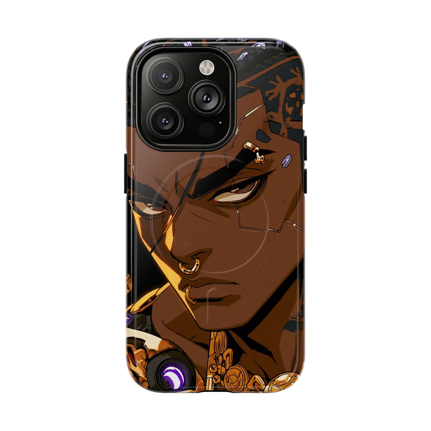 Afrofuturist Phone Case Black Owned Cyberpunk Man Art Phone Case Streetwear Gold Tribal Gift