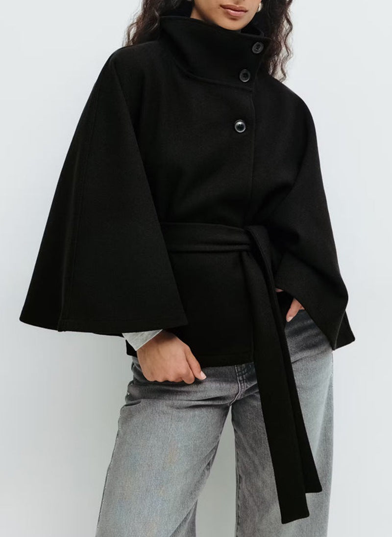 Elegant & Cozy: High Neck Batwing Trench Coat