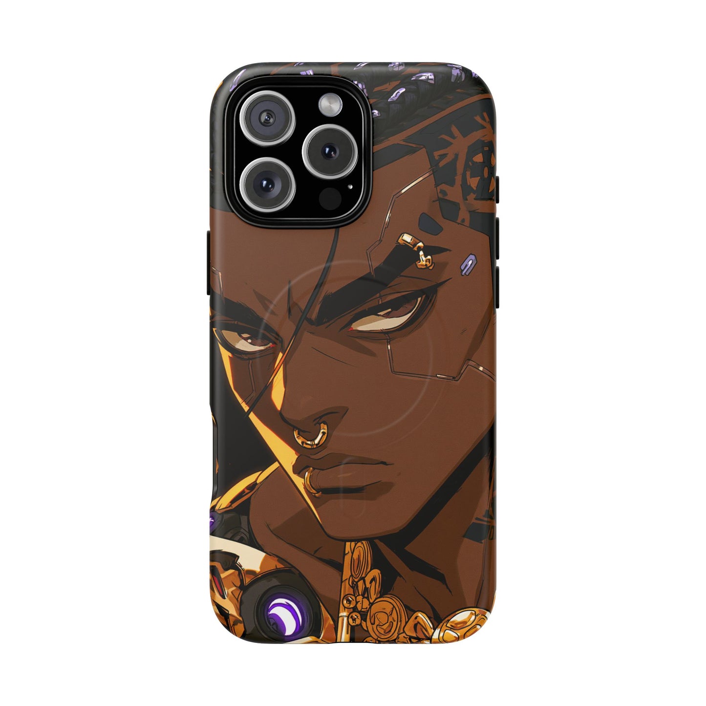 Afrofuturist Phone Case Black Owned Cyberpunk Man Art Phone Case Streetwear Gold Tribal Gift