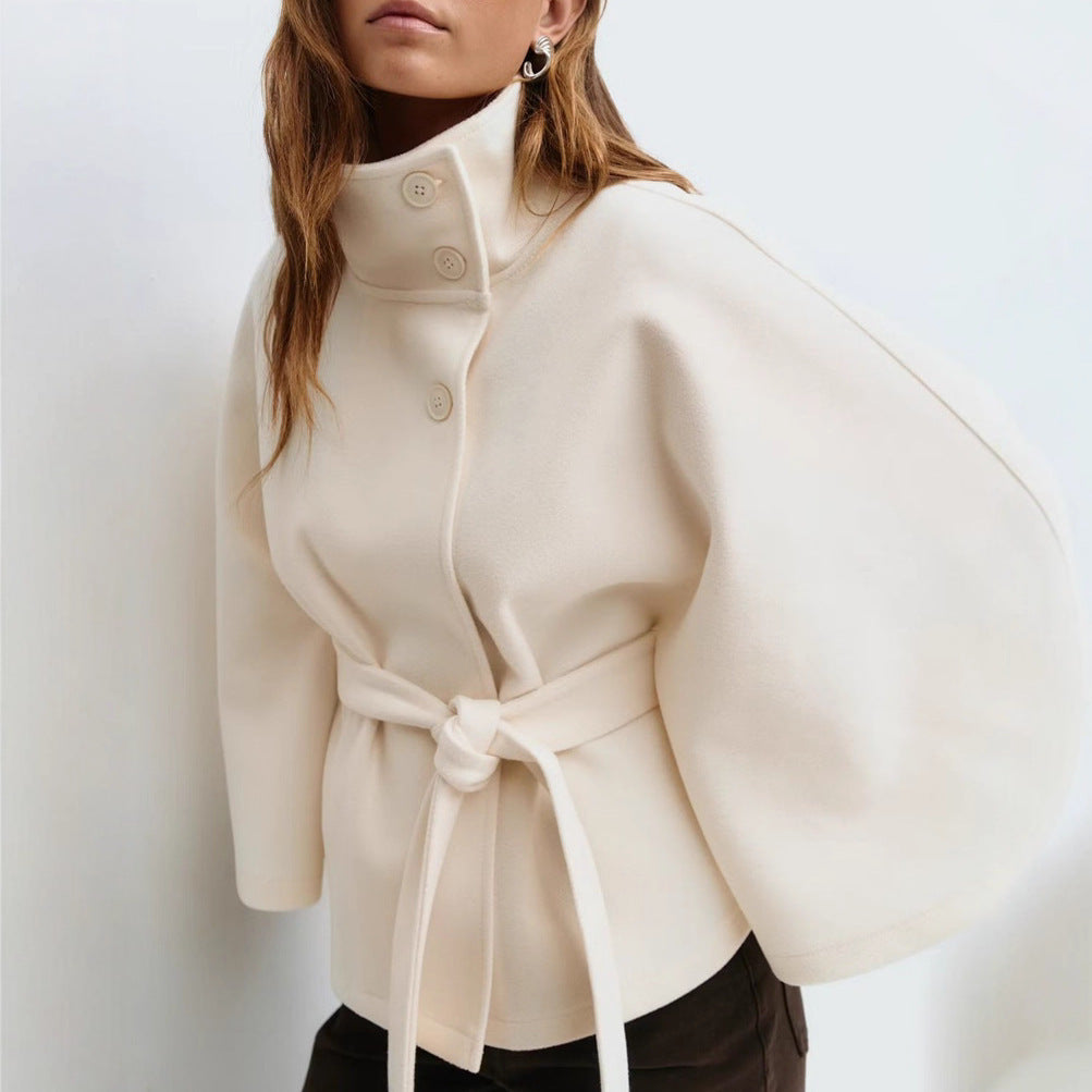 Elegant & Cozy: High Neck Batwing Trench Coat