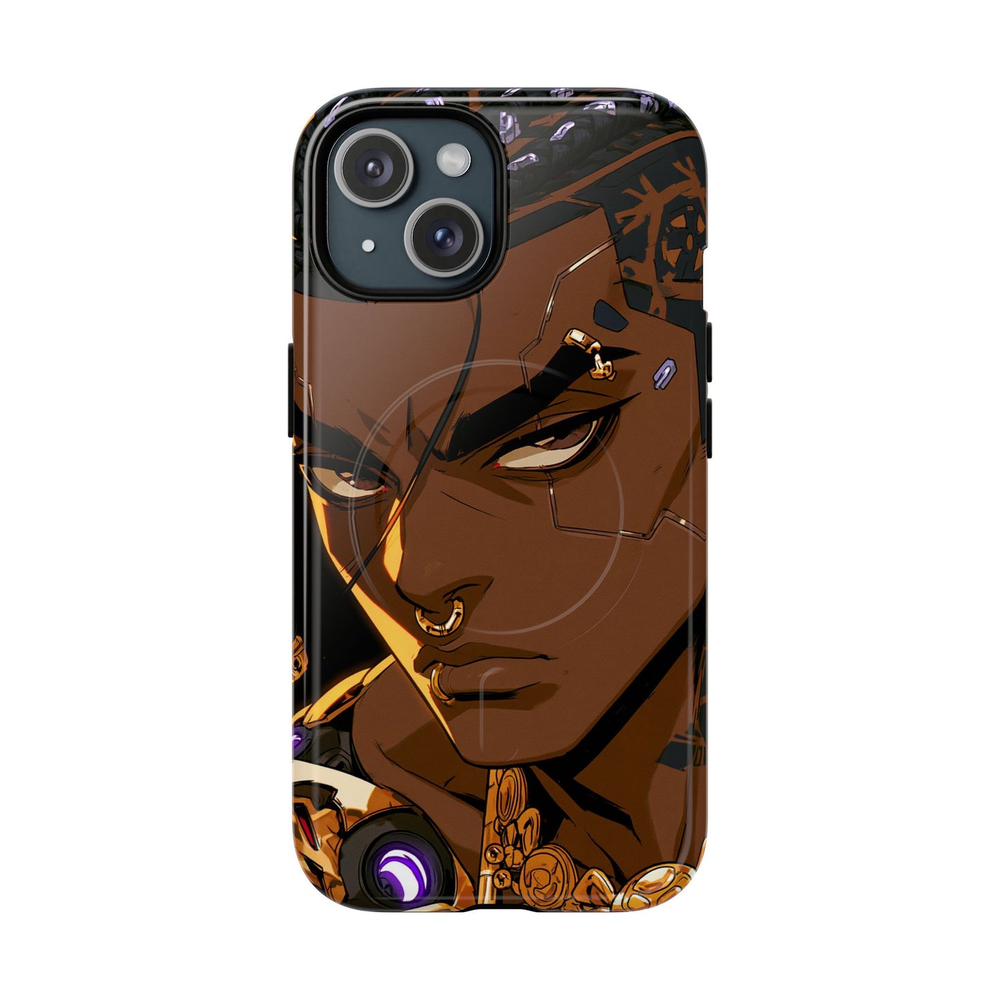 Afrofuturist Phone Case Black Owned Cyberpunk Man Art Phone Case Streetwear Gold Tribal Gift