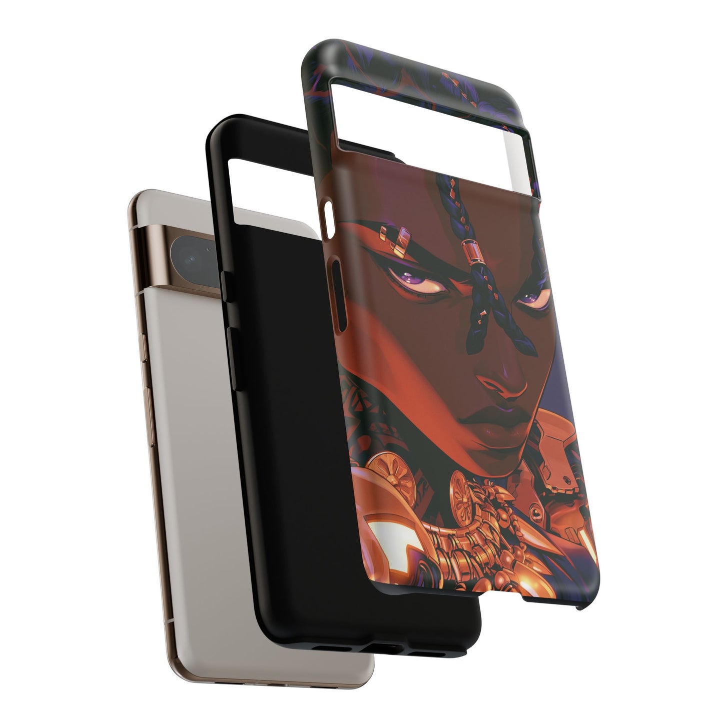 Afrofuturist Phone Case Black Owned iPhone 16 Case Cyberpunk Warrior Art Cultural Gift Tough Case