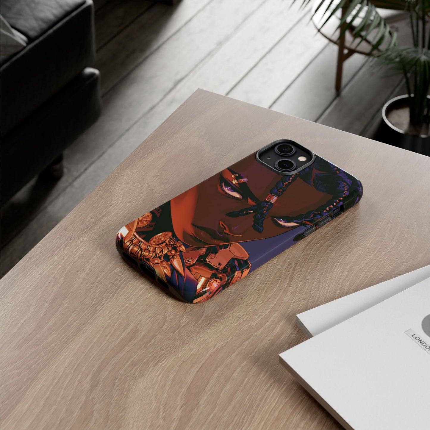 Afrofuturist Phone Case Black Owned iPhone 16 Case Cyberpunk Warrior Art Cultural Gift Tough Case