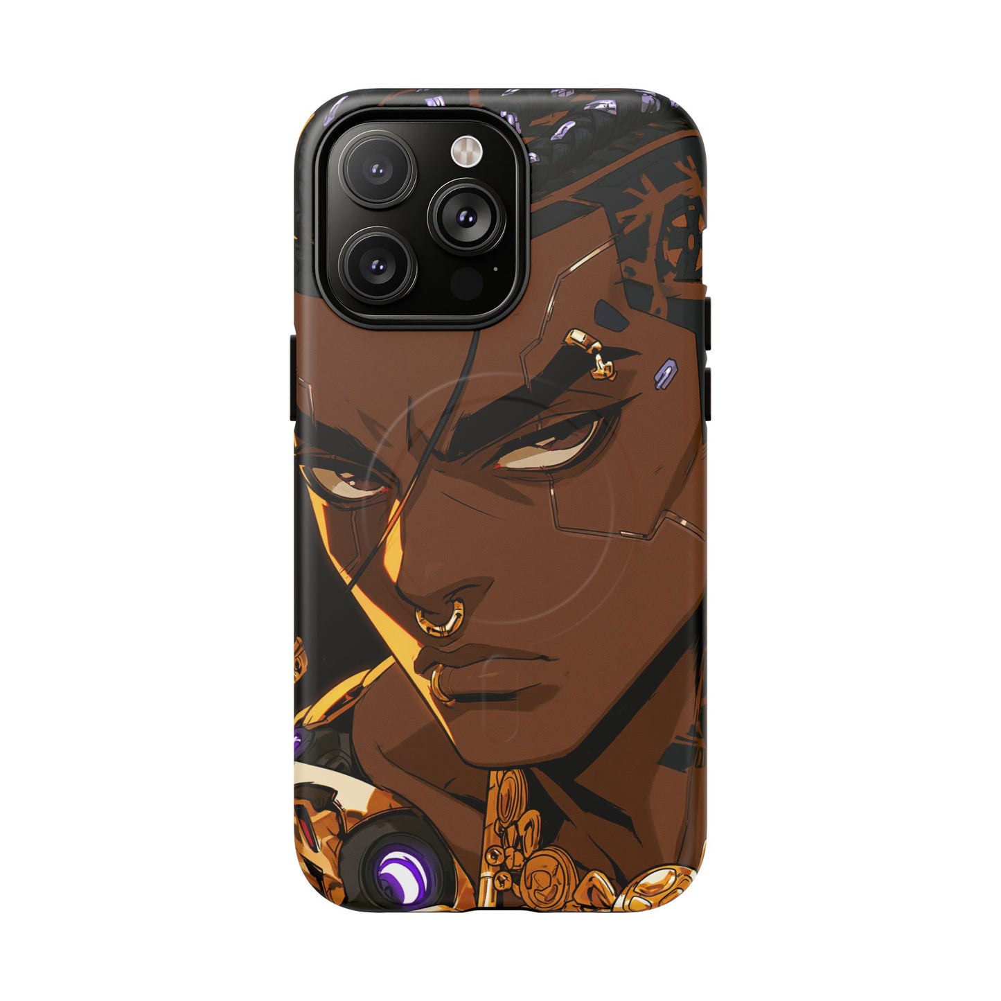 Afrofuturist Phone Case Black Owned Cyberpunk Man Art Phone Case Streetwear Gold Tribal Gift