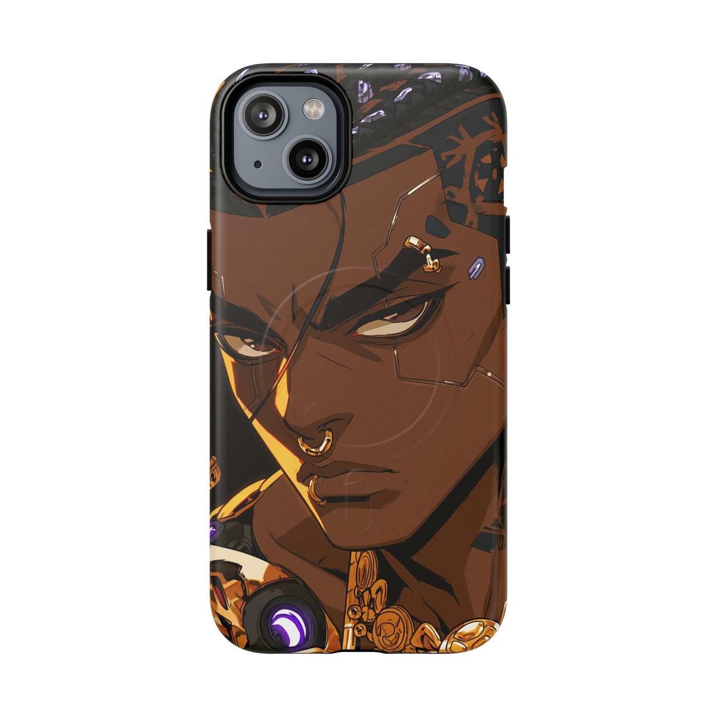 Afrofuturist Phone Case Black Owned Cyberpunk Man Art Phone Case Streetwear Gold Tribal Gift