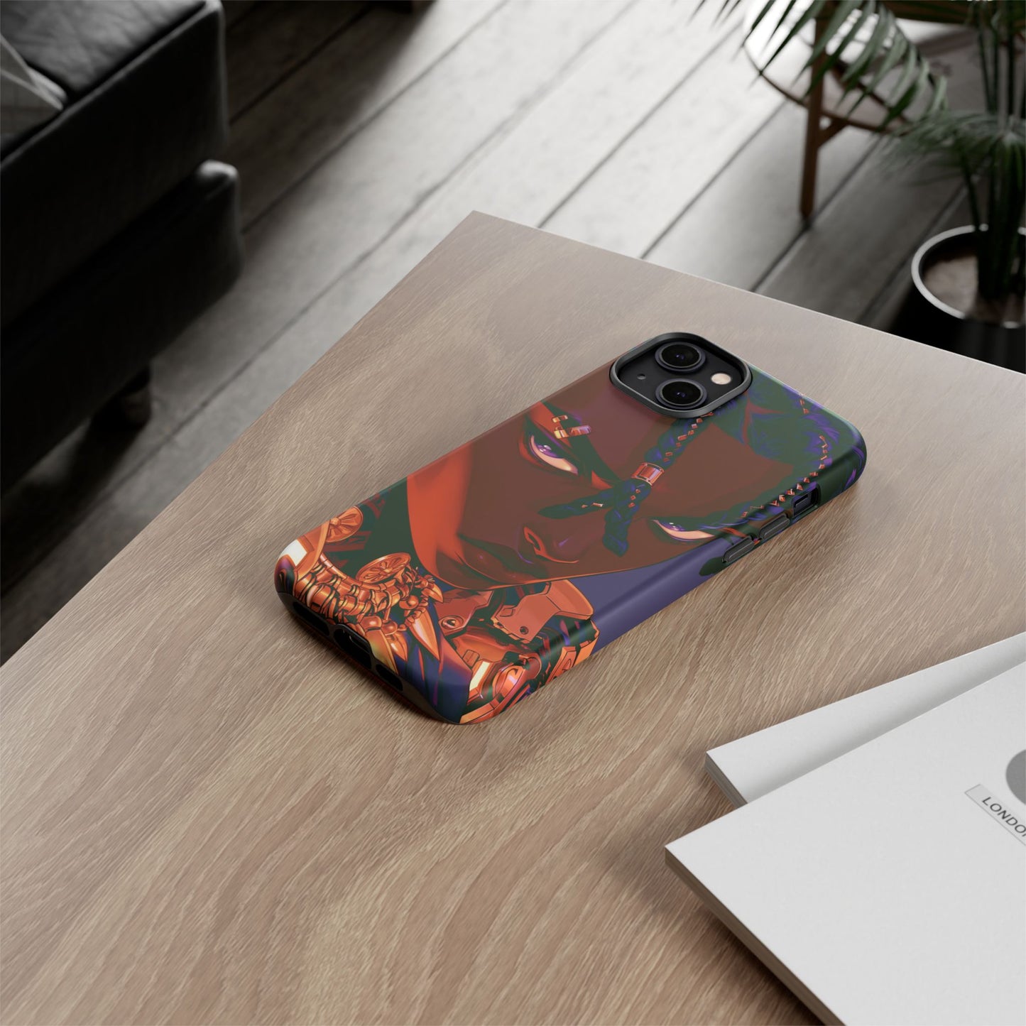 Afrofuturist Phone Case Black Owned iPhone 16 Case Cyberpunk Warrior Art Cultural Gift Tough Case