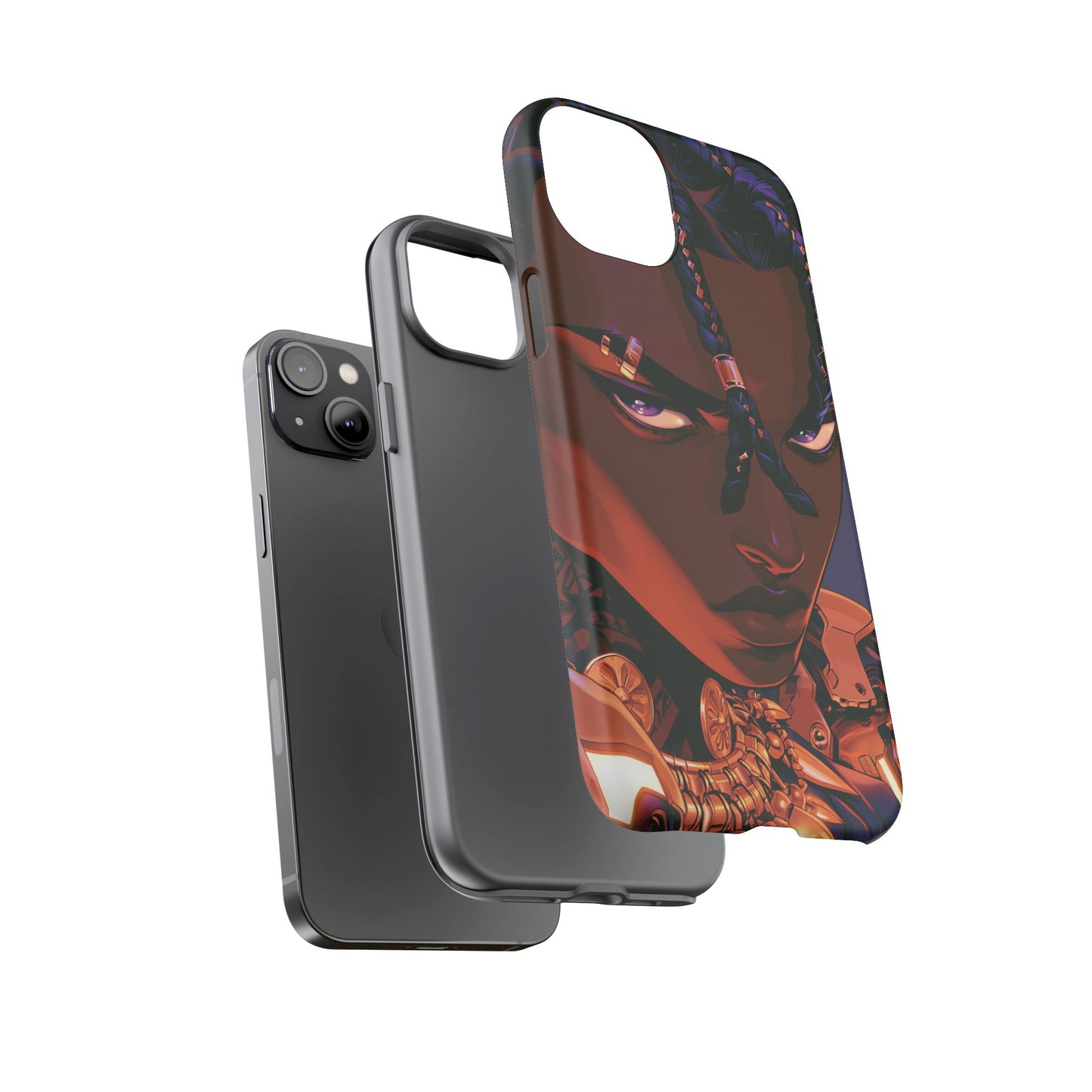Afrofuturist Phone Case Black Owned iPhone 16 Case Cyberpunk Warrior Art Cultural Gift Tough Case