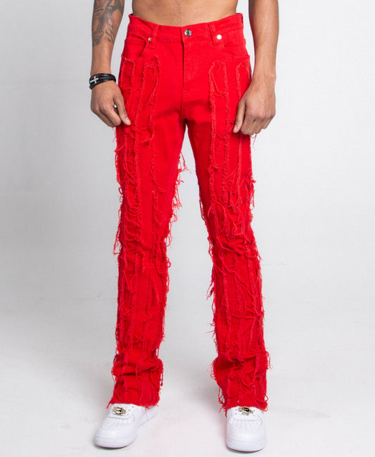 AJ672SK VERTICAL FRAYED STACKED JEANS