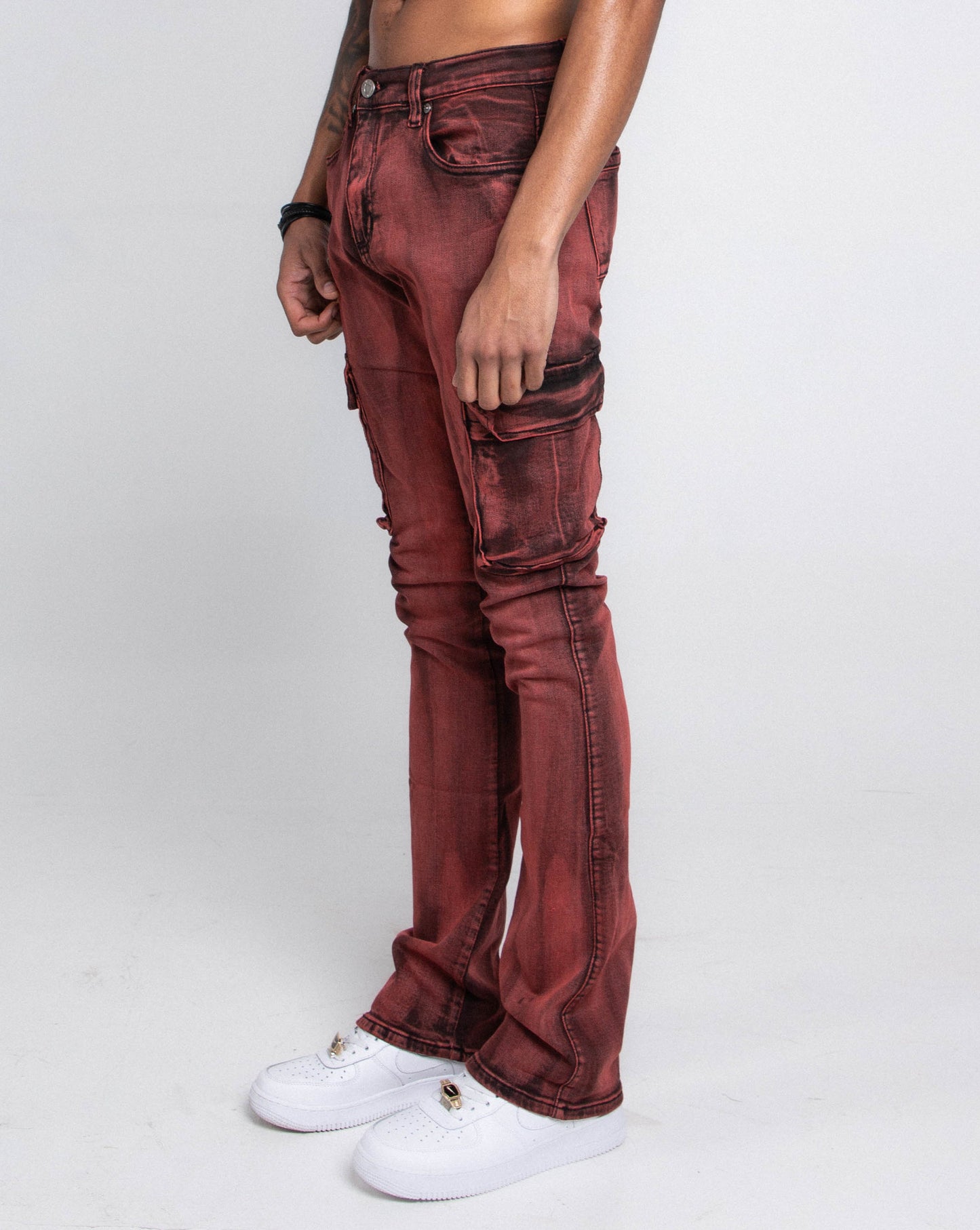 AJ29SK GREY/WHITE WASH STACKED CARGO JEANS