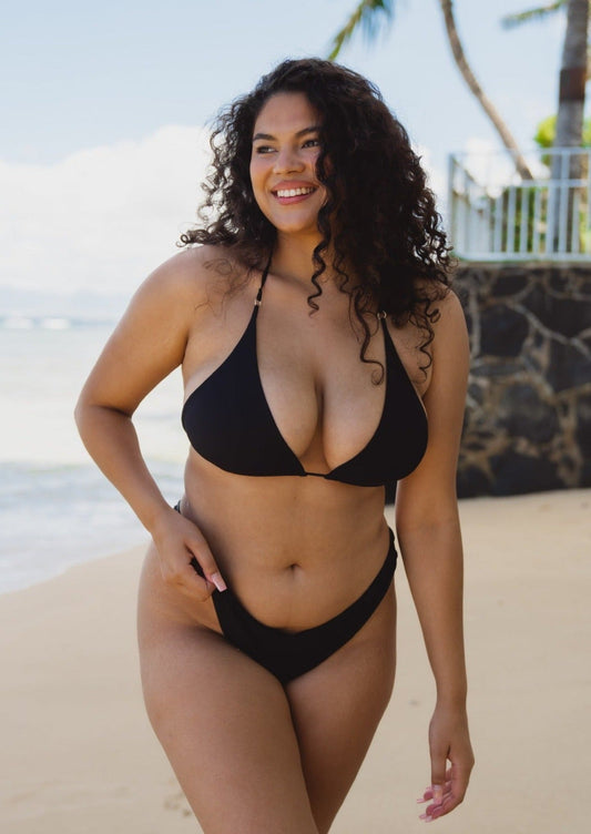 Nalani Triangle Bikini Top X Black Eco-Rib