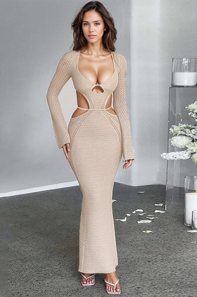 Alluring Long Cocktail Dress with Strappy Details