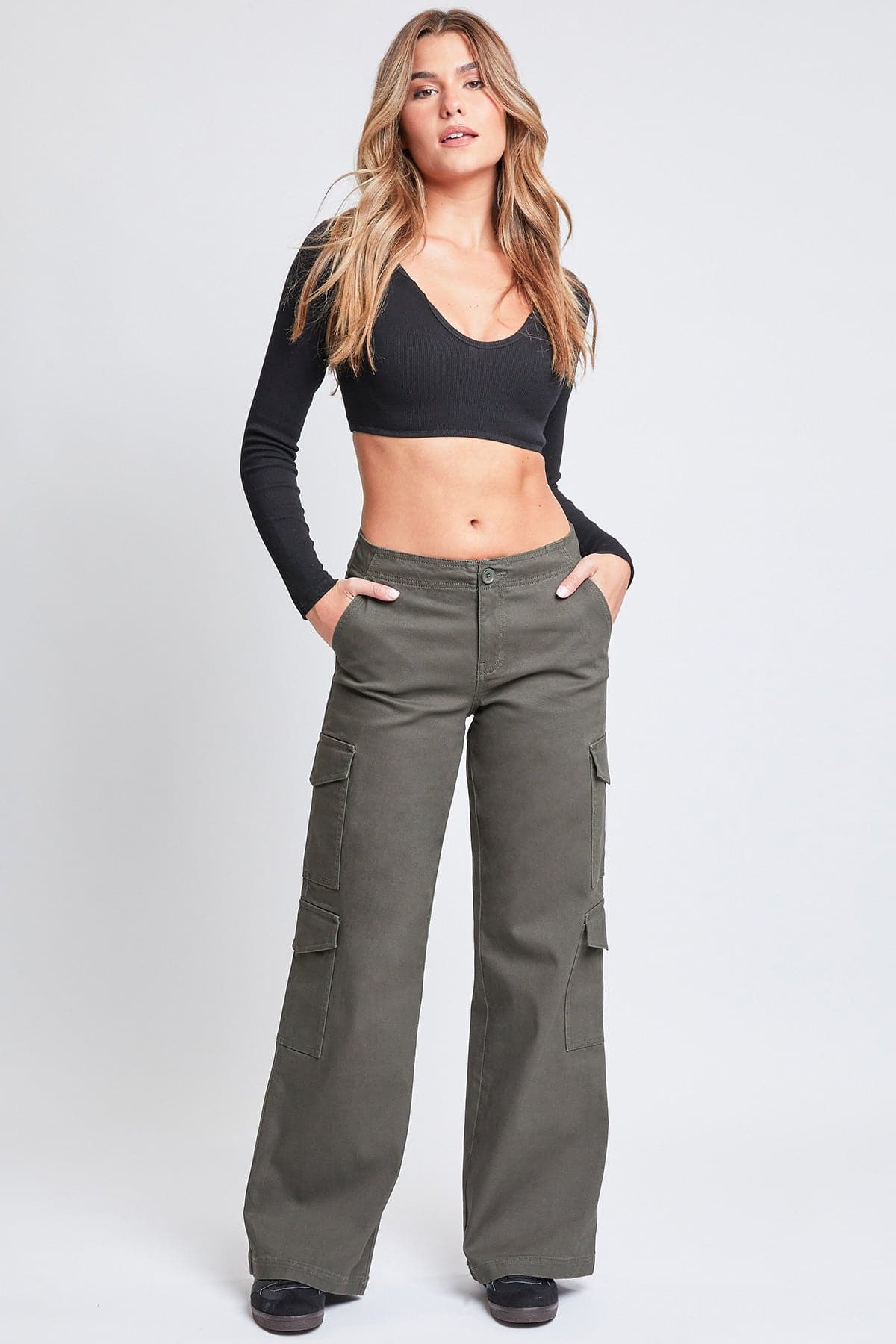 Juniors High Rise Wide Leg Cargo Pants