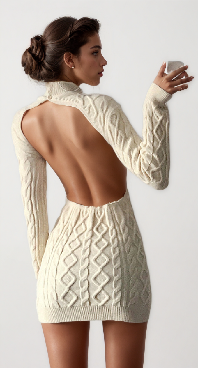 Chic Cable Knit Mini Dress with Cut-Outs