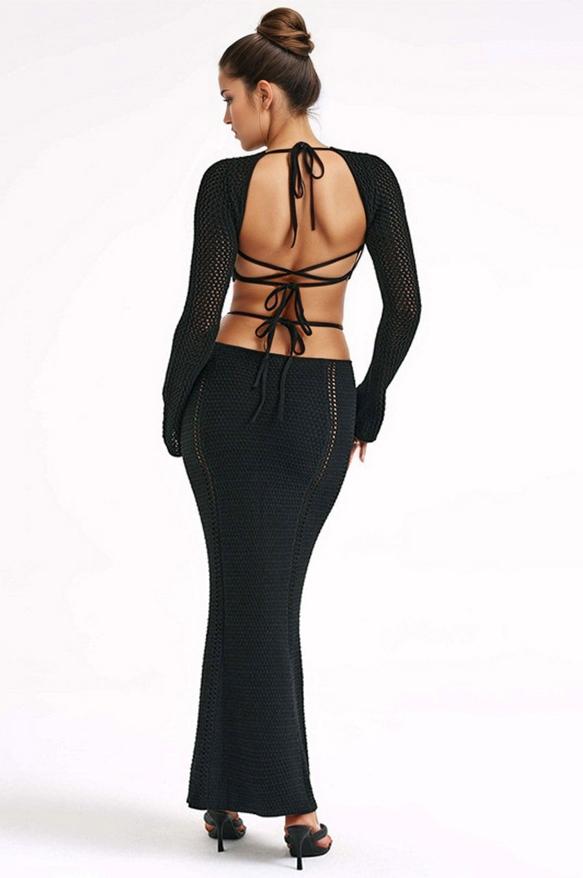 Alluring Long Cocktail Dress with Strappy Details