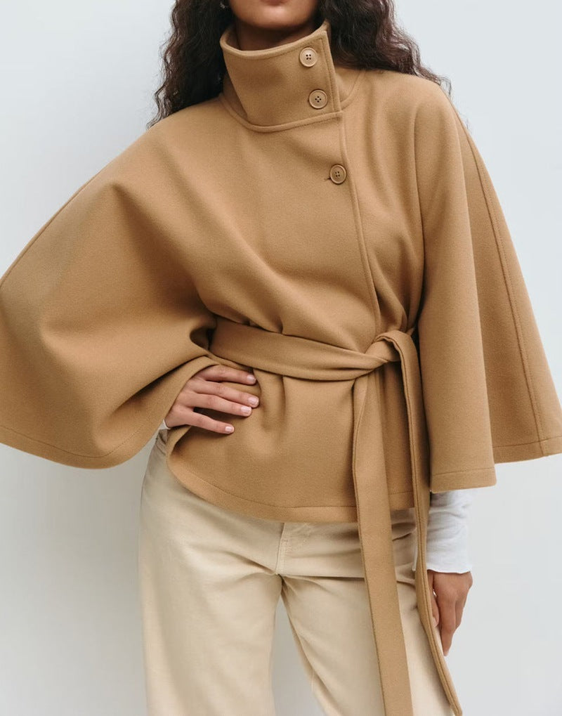 Elegant & Cozy: High Neck Batwing Trench Coat