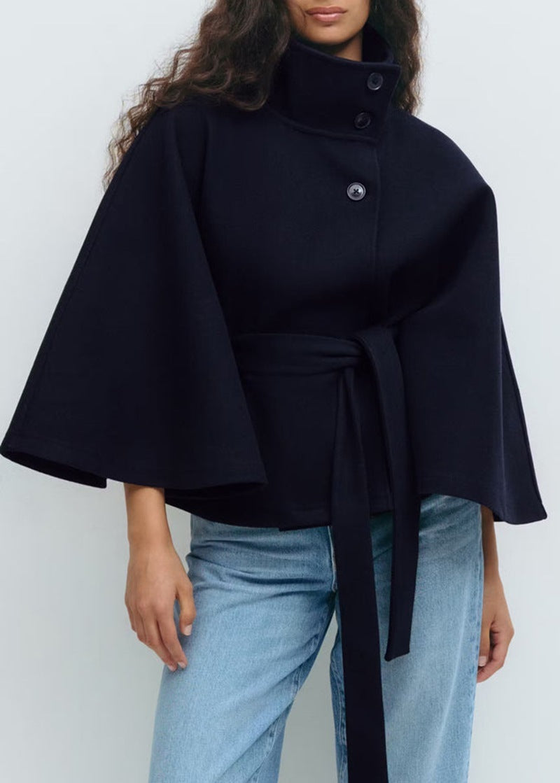 Elegant & Cozy: High Neck Batwing Trench Coat