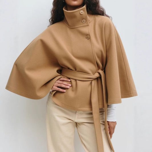 Elegant & Cozy: High Neck Batwing Trench Coat