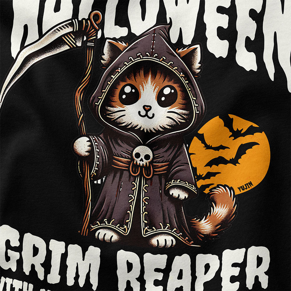 Grim Reaper Halloween Cat T-Shirt