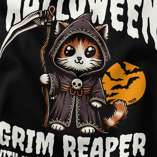 Grim Reaper Halloween Cat T-Shirt