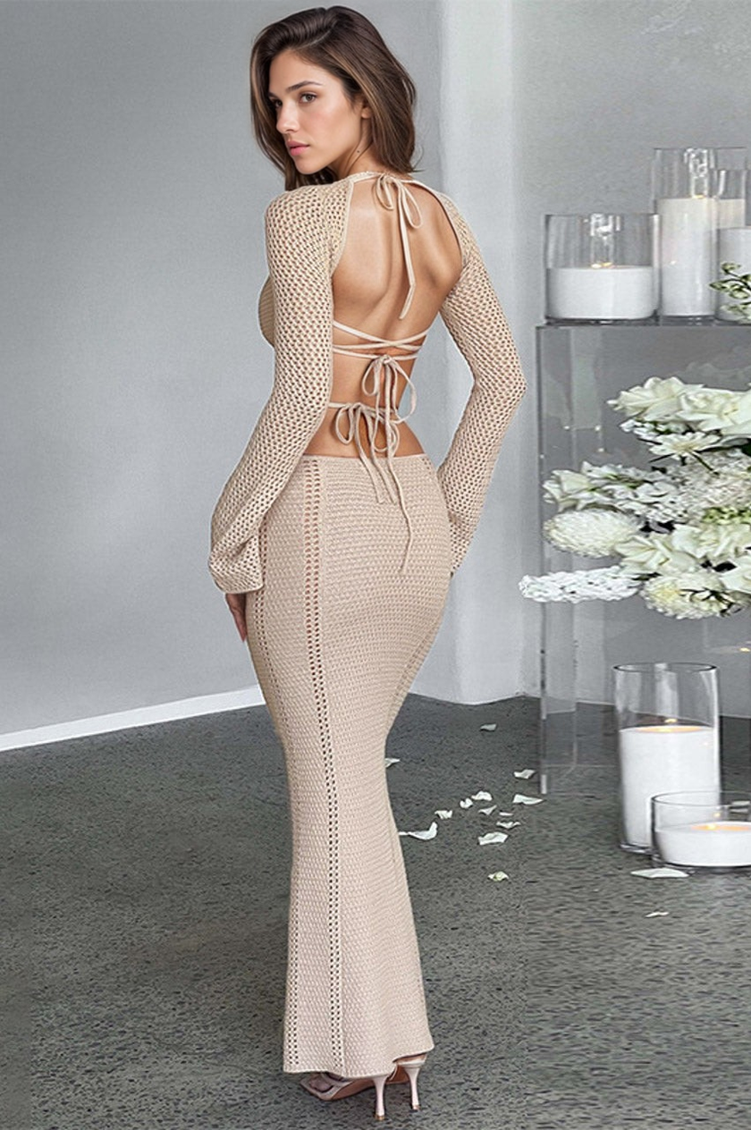 Alluring Long Cocktail Dress with Strappy Details