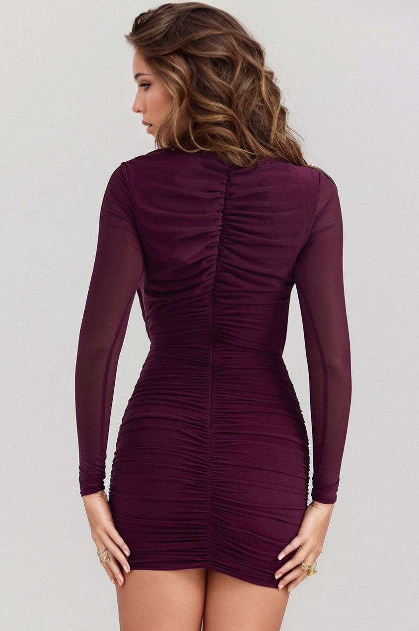 Purple Mini Dress with Slashed Cut-Outs