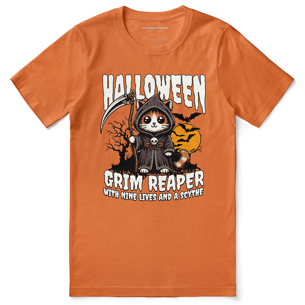 Grim Reaper Halloween Cat T-Shirt