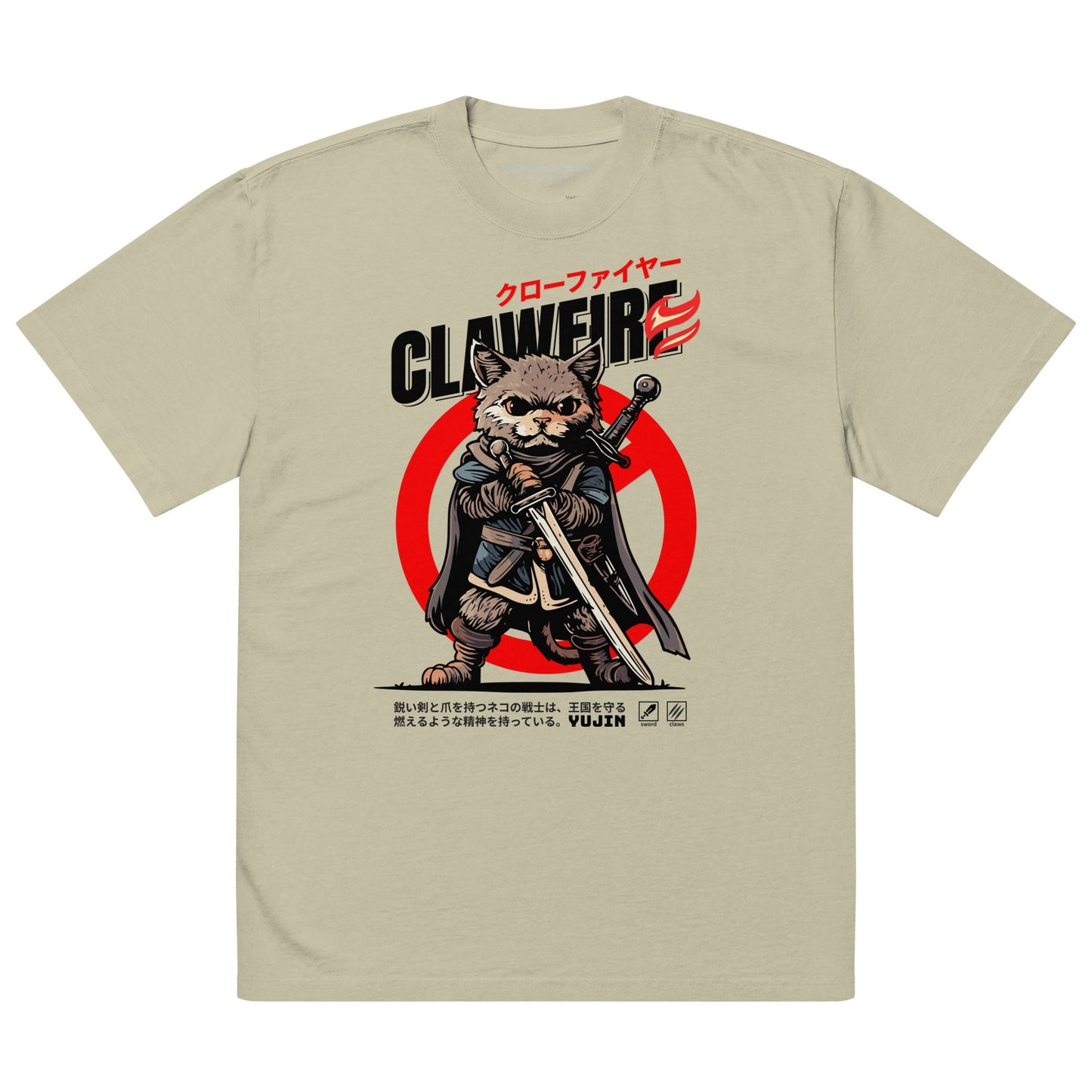 Clawfire Oversized Faded Cat T-Shirt